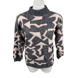 Arielle Women Large Sweater Gray Soft Pink Geometric Arrow Pattern Pullover
